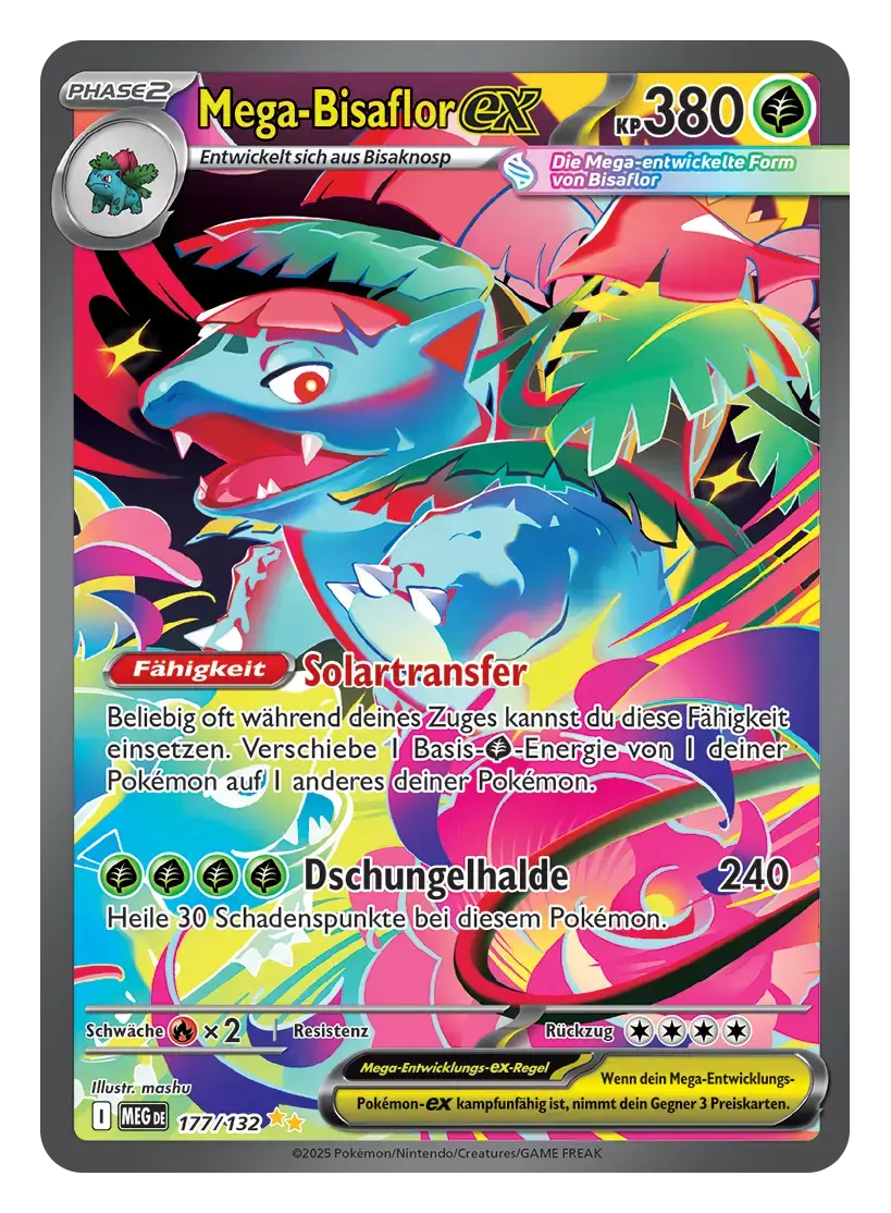 Pokémon TCG Mega-Bisaflor-ex (380 KP, Pflanzen-Typ), Phase 2, entwickelt sich aus Bisaknosp, Nr. 177/132