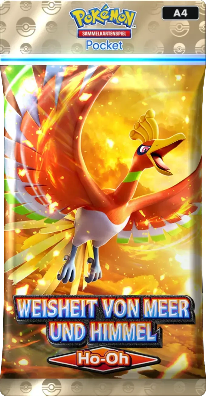 Pokémon TCG Pocket Boosterpack Weisheit von Meer und Himmel mit Ho-Oh in goldenen Flammen, Set A4