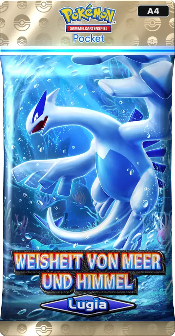 Pokémon TCG Pocket Boosterpack Weisheit von Meer und Himmel mit Lugia unter Wasser in blauen Tönen, Set A4