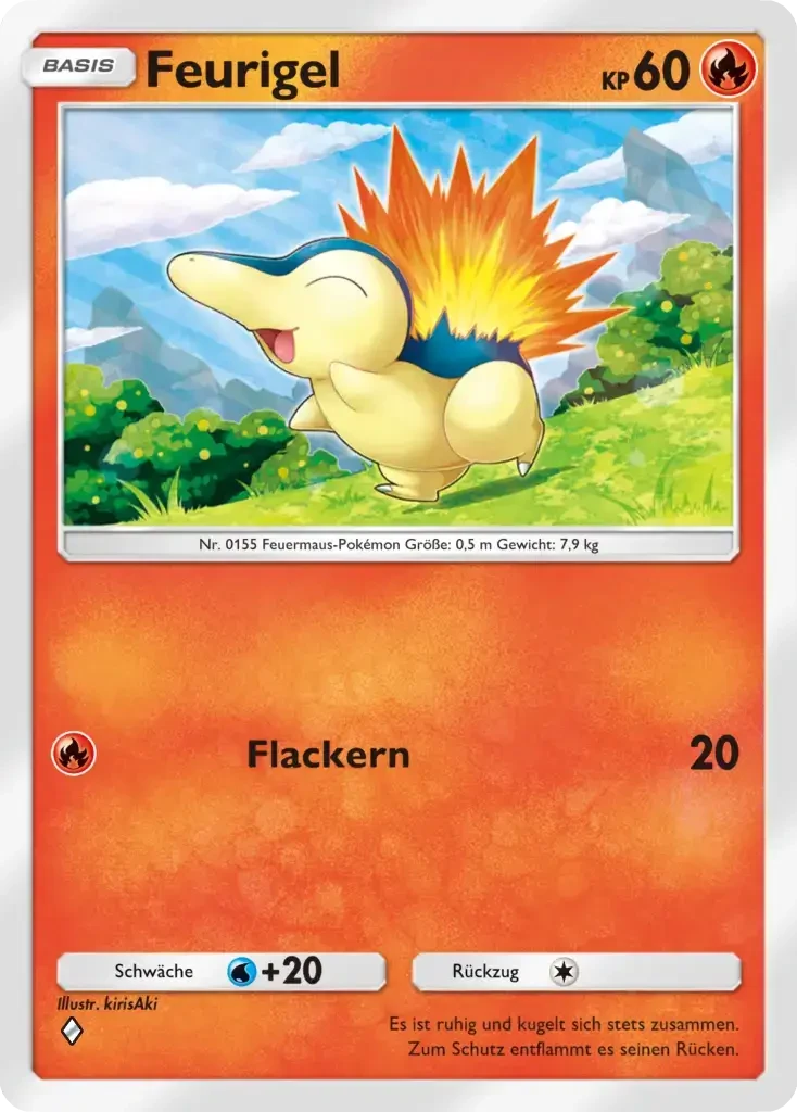 Pokémon TCG Pocket Karte Feurigel (60 KP, Feuer-Typ, Basis-Pokémon) mit Attacke Flackern