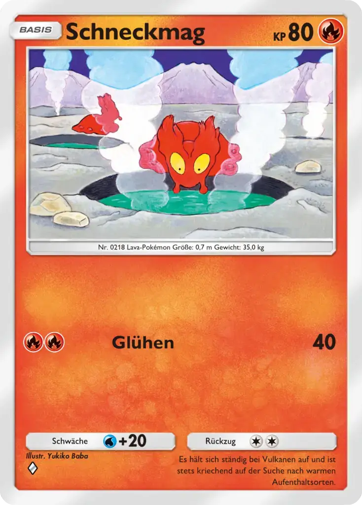 Schneckmag Sammelkarte mit 80 KP, Feuer-Typ, Lava-Pokémon in heißer Quelle
