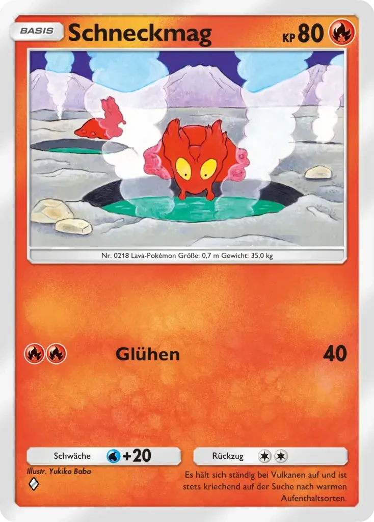 Schneckmag Sammelkarte mit 80 KP, Feuer-Typ, Lava-Pokémon in heißer Quelle