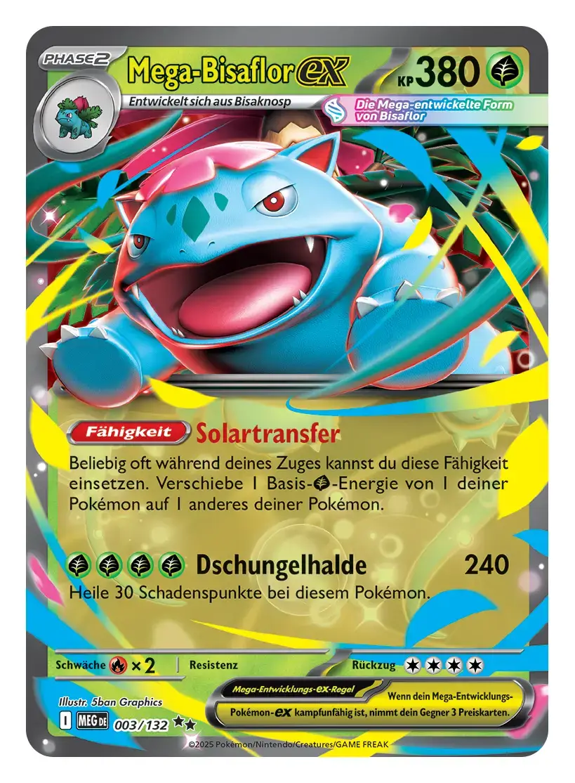 Mega-Bisaflor ex Karte Phase 2, 380 KP, Pflanzen-Typ mit Dschungelhalde-Attacke und Mega-Entwicklungs-Regel