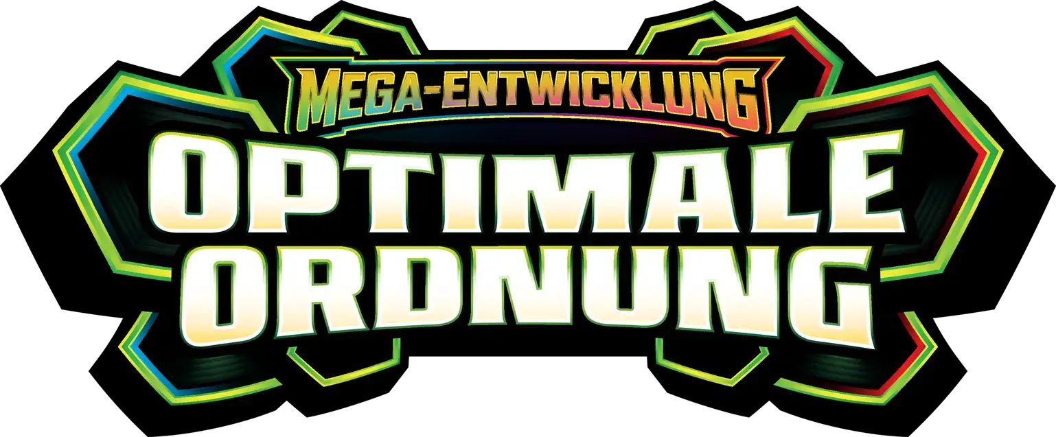 Logo der Pokémon TCG Erweiterung Mega-Entwicklung Optimale Ordnung mit bunten Farbverläufen