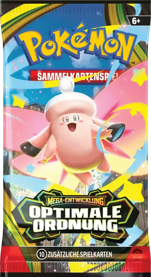 Pokémon TCG Boosterpack Mega-Entwicklung Optimale Ordnung mit Mega-Pixi auf rosa Hintergrund
