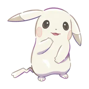 Pokémon Pokopia: Schlappchu, ein weißes, hasенartiges Pokémon mit langen Ohren und rosafarbenen Wangen, steht lächelnd.