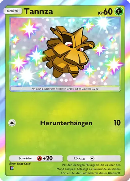 Pokémon TCG Pocket Karte: Schillerndes Tannza, Basis, 60 KP, Pflanze-Typ, Attacke Herunterhängen 10.