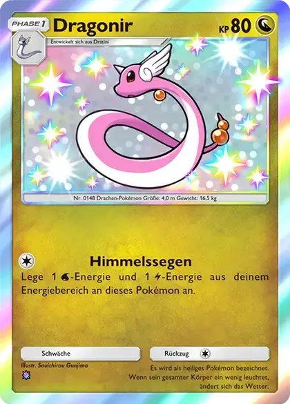Pokémon TCG Pocket Karte: Schillerndes Dragonir, Phase 1, 80 KP, Psycho-Typ, Attacke Himmelssegen.