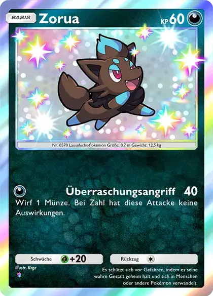 Pokémon TCG Pocket Karte: Schillerndes Zorua, Basis, 60 KP, Psycho-Typ, Attacke Überraschungsangriff 40.