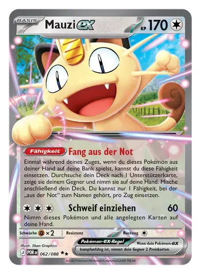 Pokémon TCG Karte: Mauzi-ex, Basis, 170 KP, Fähigkeit Fang aus der Not, Attacke Schweif einziehen 60.