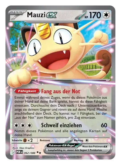 Pokémon TCG Karte: Mauzi-ex, Basis, 170 KP, Fähigkeit Fang aus der Not, Attacke Schweif einziehen 60.