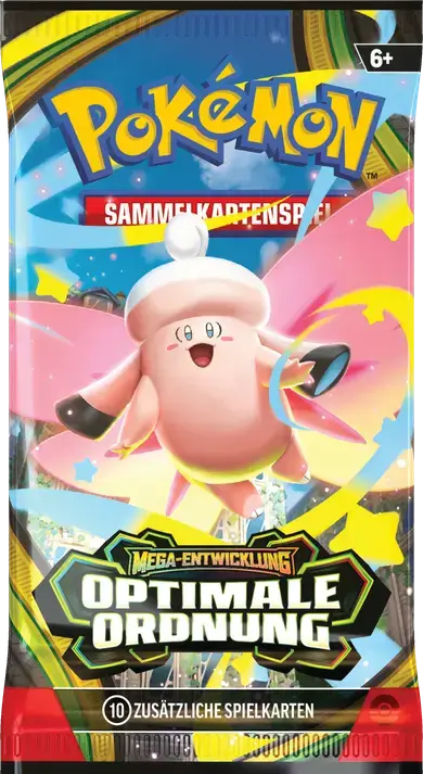 Pokémon Sammelkartenspiel Boosterpack: Mega-Entwicklung – Optimale Ordnung mit Mega-Pixi auf dem Cover.