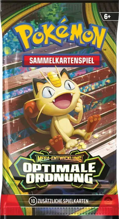 Pokémon Sammelkartenspiel Boosterpack: Mega-Entwicklung – Optimale Ordnung mit Mauzi auf dem Cover.