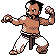 Pokémon Sprite: Arenaleiter Hartwig mit muskulösem Oberkörper in Kampfhose.