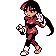 Pokémon Sprite: Arenaleiterin Sabrina in rotem Kampfanzug.