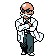 Pokémon Sprite: Arenaleiter Pyro im weißen Laborkittel.