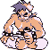 Pokémon Sprite: Top-Vier-Mitglied Bruno mit muskulösem Oberkörper und Kampfhose.