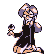 Pokémon Sprite: Top-Vier-Mitglied Lorelei in rosa Kleid mit Brille.