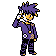 Pokémon Sprite: Rivale Blau in lila Outfit mit Halstuch.
