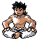 Pokémon Sprite: Top-Vier-Mitglied Bruno mit muskulösem Oberkörper und Kampfhose.