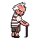 Pokémon Sprite: Arenaleiter Norbert als älterer Mann in gestreiftem Outfit.