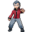 Pokémon-Sprite: Arenaleiter Norman, erwachsener Mann in rotem Hemd und dunkler Hose.