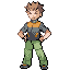 brock Junger Mann mit dunklen Stachelhaaren in grüner Hose und brauner Weste.