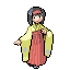 erika Junge Frau in rosa-grünem Kimono mit braunen Haaren und Blumenschmuck.