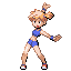 misty Junges Mädchen mit orangefarbenem Pferdeschwanz in blauem Bikinioberteil und Shorts.