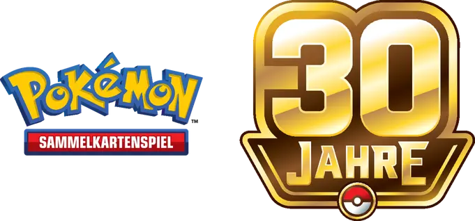 Logo: Pokémon Sammelkartenspiel und goldenes Jubiläumsemblem „30 Jahre“