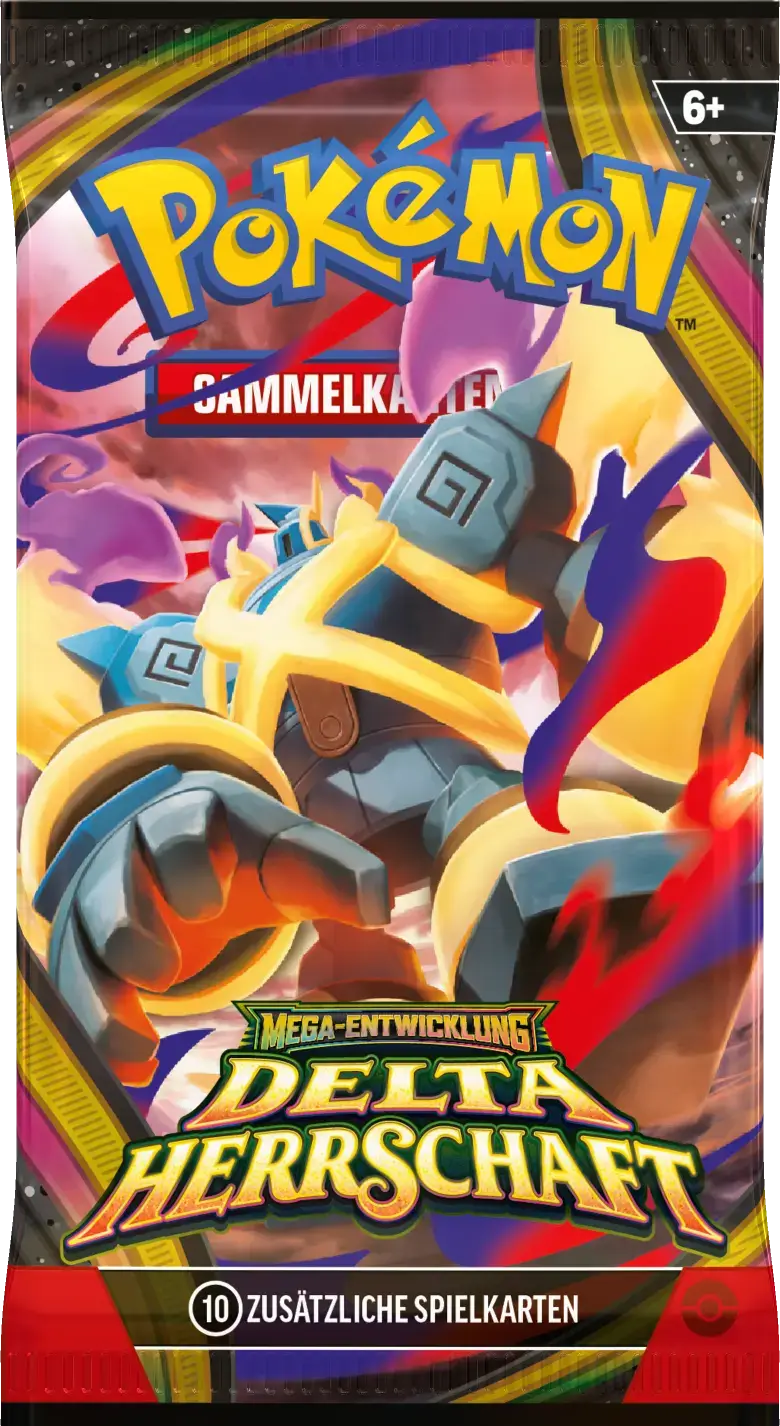Boosterpack Mega-Golgantes: Boosterpack „Mega-Entwicklung Delta Herrschaft“ mit 10 Karten und Mega-Golgantes auf der Vorderseite.
